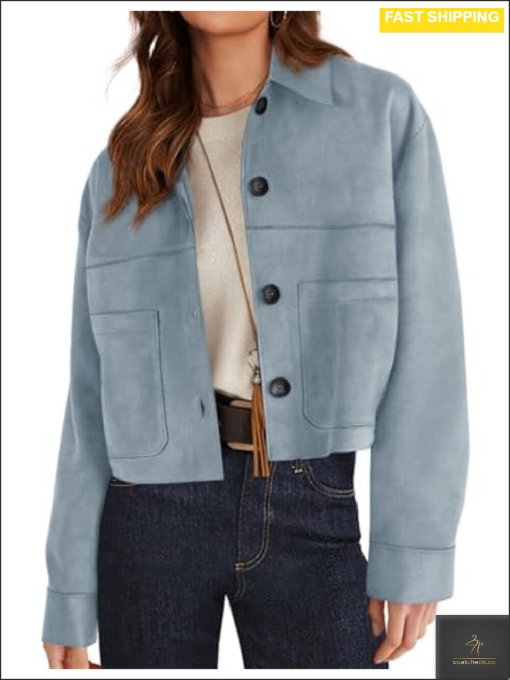 Faux Suede Shacket Jacket Lightweight Cropped Coat